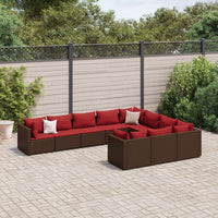 Thumbnail for 10-tlg. Garten-Sofagarnitur mit Kissen Braun Poly Rattan