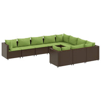 Thumbnail for 10-tlg. Garten-Sofagarnitur mit Kissen Braun Poly Rattan