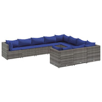 Thumbnail for 10-tlg. Garten-Sofagarnitur mit Kissen Grau Poly Rattan