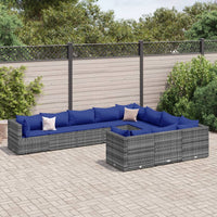 Thumbnail for 10-tlg. Garten-Sofagarnitur mit Kissen Grau Poly Rattan