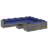 Thumbnail for 11-tlg. Garten-Sofagarnitur mit Kissen Grau Poly Rattan
