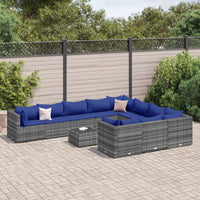 Thumbnail for 11-tlg. Garten-Sofagarnitur mit Kissen Grau Poly Rattan