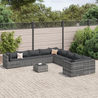 Thumbnail for 11-tlg. Garten-Sofagarnitur mit Kissen Grau Poly Rattan