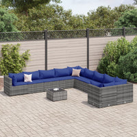 Thumbnail for 11-tlg. Garten-Sofagarnitur mit Kissen Grau Poly Rattan