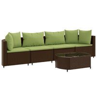 Thumbnail for 5-tlg. Garten-Sofagarnitur mit Kissen Braun Poly Rattan