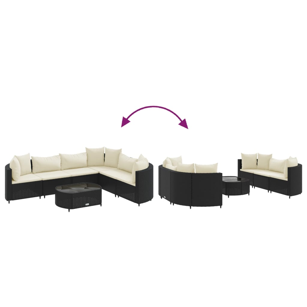 7-tlg. Garten-Sofagarnitur mit Kissen Schwarz Poly Rattan