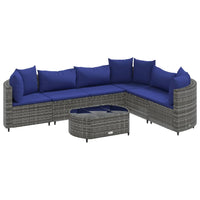 Thumbnail for 7-tlg. Garten-Sofagarnitur mit Kissen Grau Poly Rattan