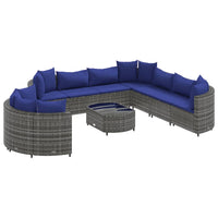 Thumbnail for 10-tlg. Garten-Sofagarnitur mit Kissen Grau Poly Rattan