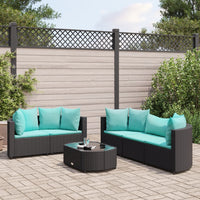 Thumbnail for 6-tlg. Garten-Sofagarnitur mit Kissen Schwarz Poly Rattan