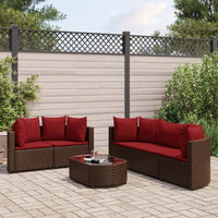 Thumbnail for 6-tlg. Garten-Sofagarnitur mit Kissen Braun Poly Rattan