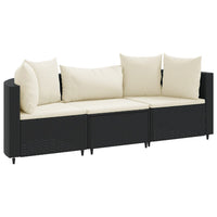 Thumbnail for 3-tlg. Garten-Sofagarnitur mit Kissen Schwarz Poly Rattan