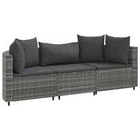 Thumbnail for 3-tlg. Garten-Sofagarnitur mit Kissen Grau Poly Rattan