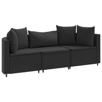 Thumbnail for 3-tlg. Garten-Sofagarnitur mit Kissen Schwarz Poly Rattan