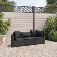 Thumbnail for 3-tlg. Garten-Sofagarnitur mit Kissen Schwarz Poly Rattan