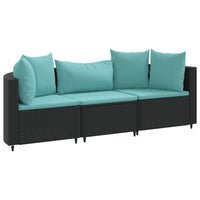 Thumbnail for 3-tlg. Garten-Sofagarnitur mit Kissen Schwarz Poly Rattan