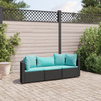 Thumbnail for 3-tlg. Garten-Sofagarnitur mit Kissen Schwarz Poly Rattan