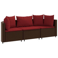 Thumbnail for 3-tlg. Garten-Sofagarnitur mit Kissen Braun Poly Rattan