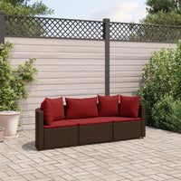 Thumbnail for 3-tlg. Garten-Sofagarnitur mit Kissen Braun Poly Rattan