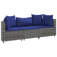 Thumbnail for 3-tlg. Garten-Sofagarnitur mit Kissen Grau Poly Rattan