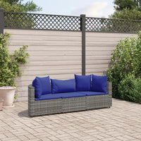 Thumbnail for 3-tlg. Garten-Sofagarnitur mit Kissen Grau Poly Rattan