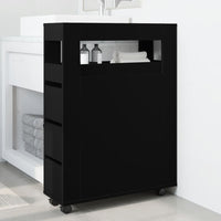 Thumbnail for Badschrank Schmal mit Rollen Schwarz Holzwerkstoff