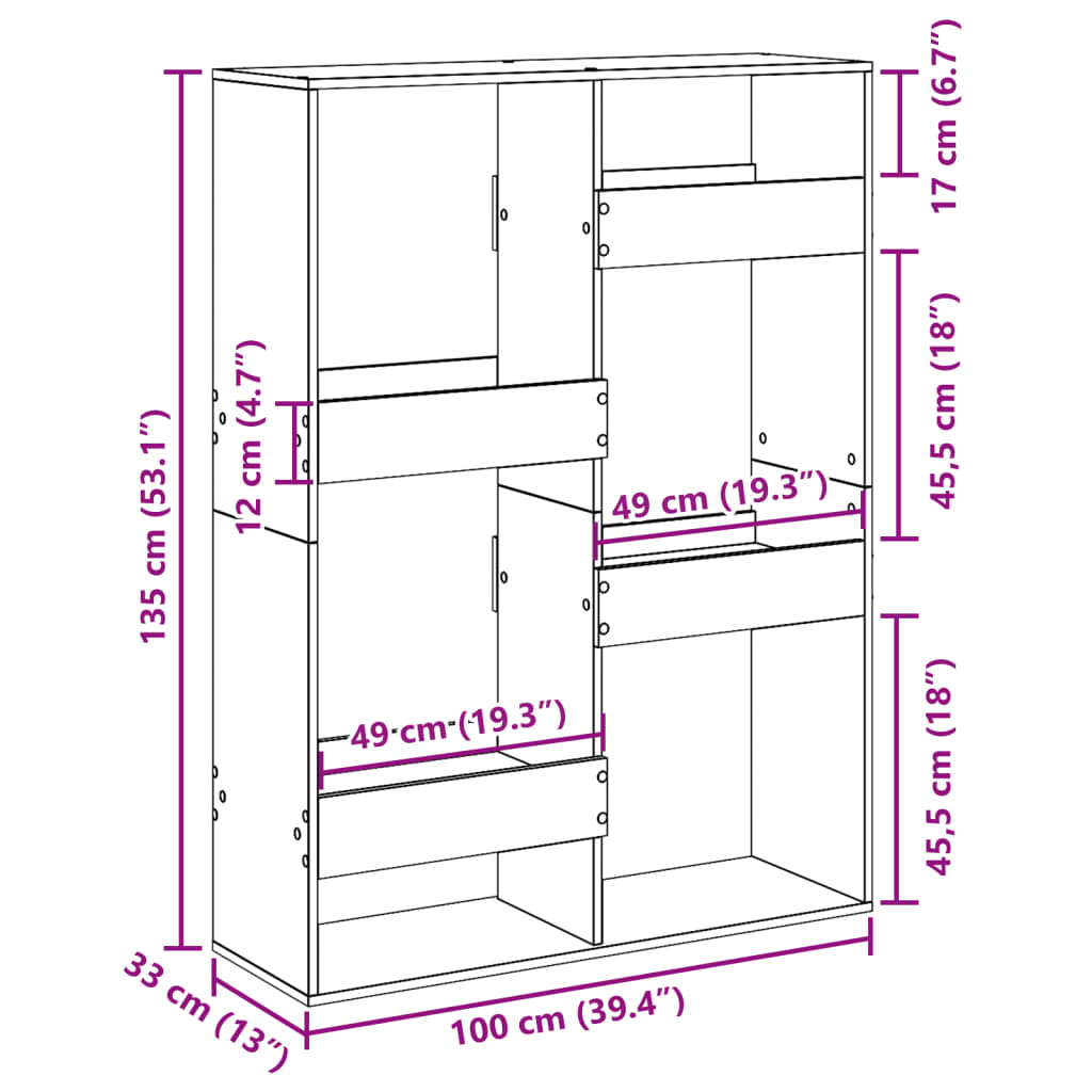 Bücherregal Betongrau 100x33x135 cm Holzwerkstoff