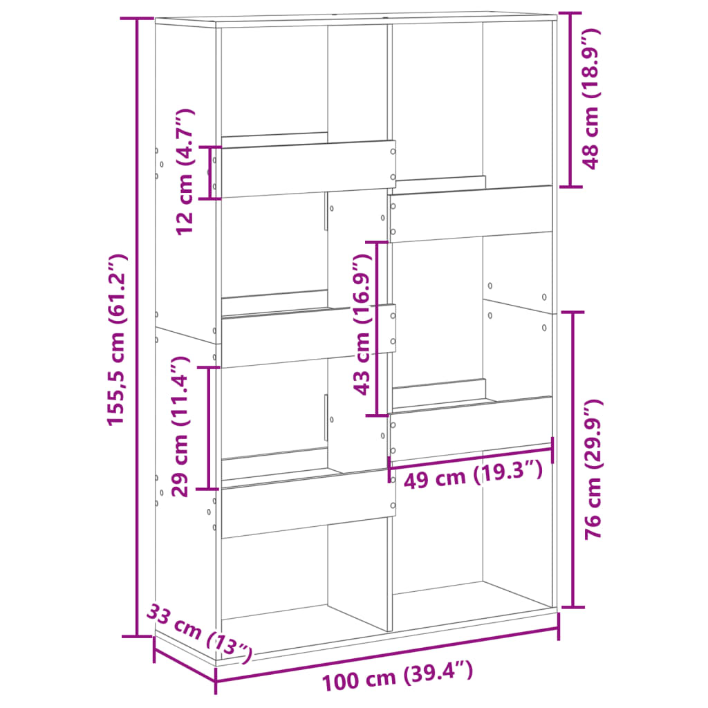 Bücherregal Grau Sonoma 100x33x155,5 cm Holzwerkstoff