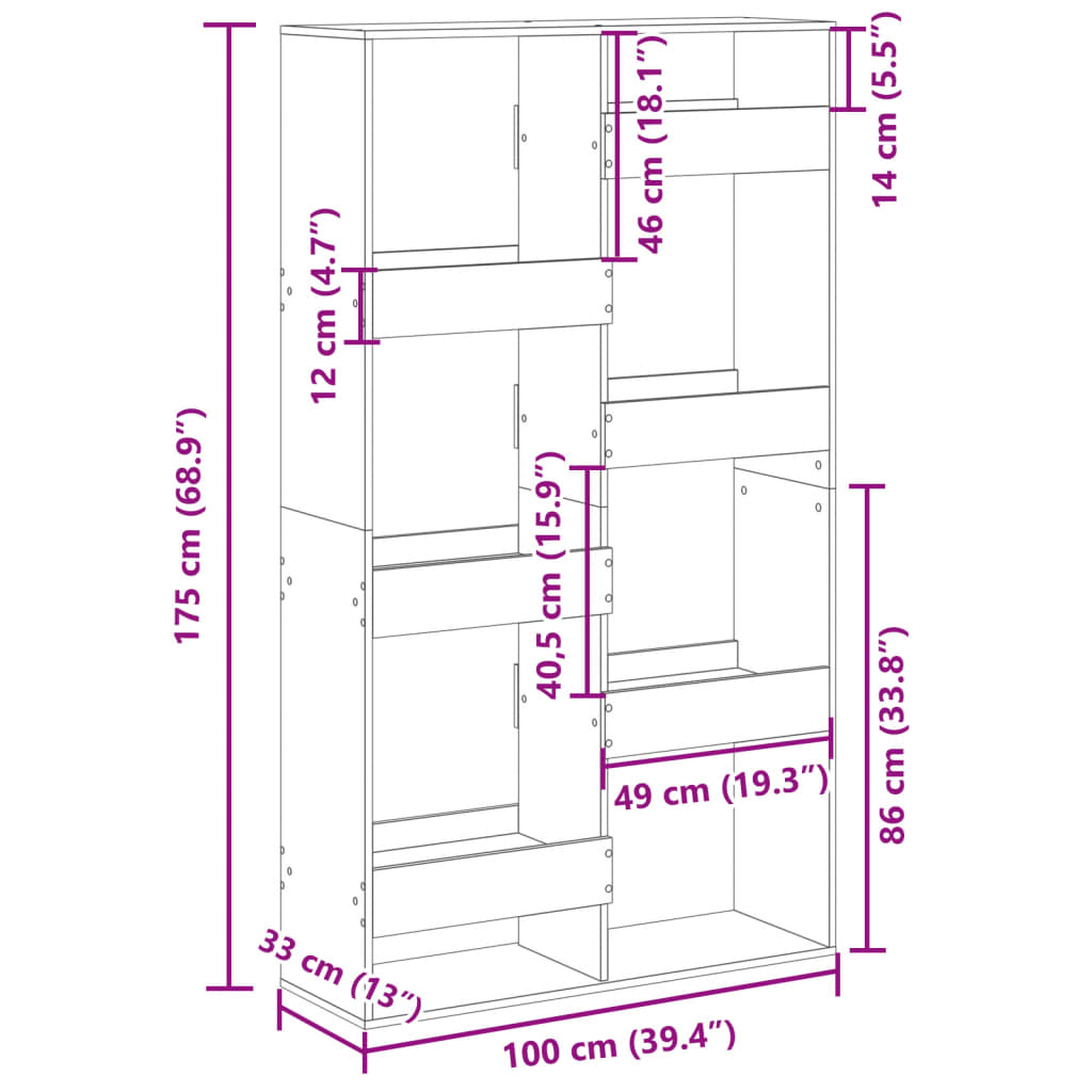 Bücherregal Eichen-Optik 100x33x175 cm Holzwerkstoff