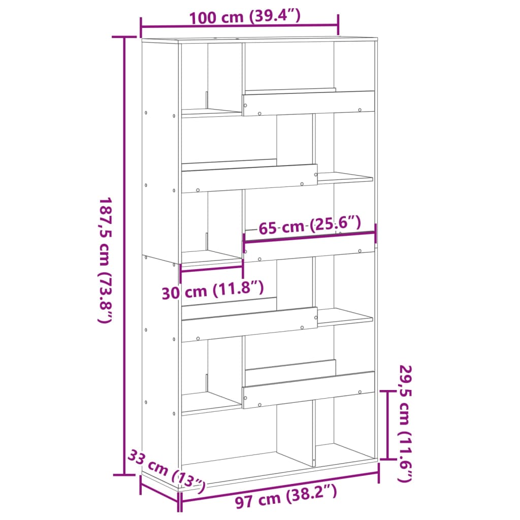 Raumteiler Sonoma-Eiche 100x33x187,5 cm Holzwerkstoff