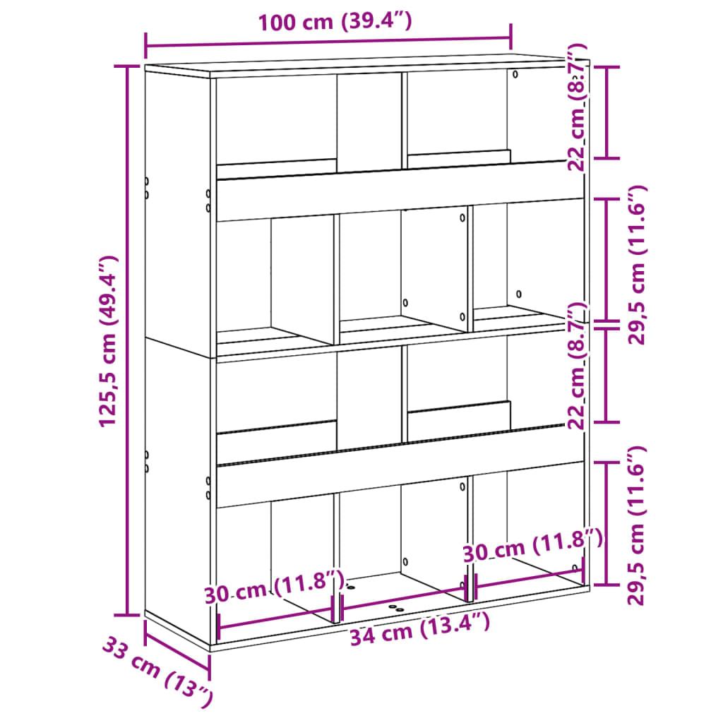 Raumteiler Sonoma-Eiche 100x33x125,5 cm Holzwerkstoff