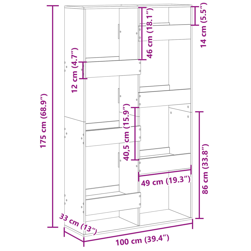 Raumteiler Betongrau 100x33x175 cm Holzwerkstoff