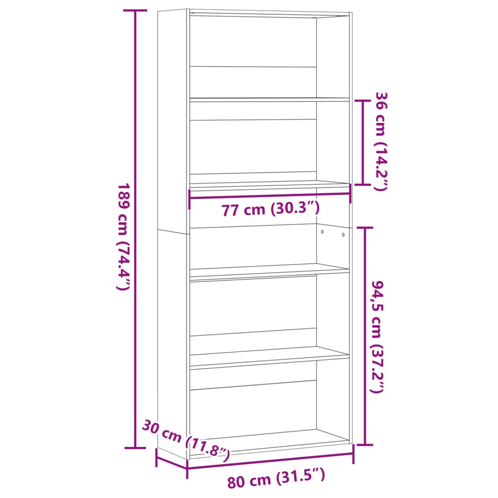 Bücherregal Weiß 80x30x189 cm Holzwerkstoff