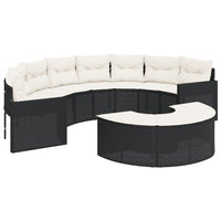 Thumbnail for Gartensofa mit Kissen Halbrund Schwarz Poly-Rattan