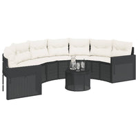 Thumbnail for Gartensofa mit Tisch und Kissen Halbrund Schwarz Poly-Rattan