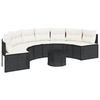 Thumbnail for Gartensofa mit Tisch und Kissen Halbrund Schwarz Poly-Rattan