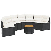 Thumbnail for Gartensofa mit Tisch und Kissen Halbrund Schwarz Poly-Rattan