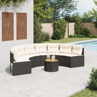 Thumbnail for Gartensofa mit Tisch und Kissen Halbrund Schwarz Poly-Rattan