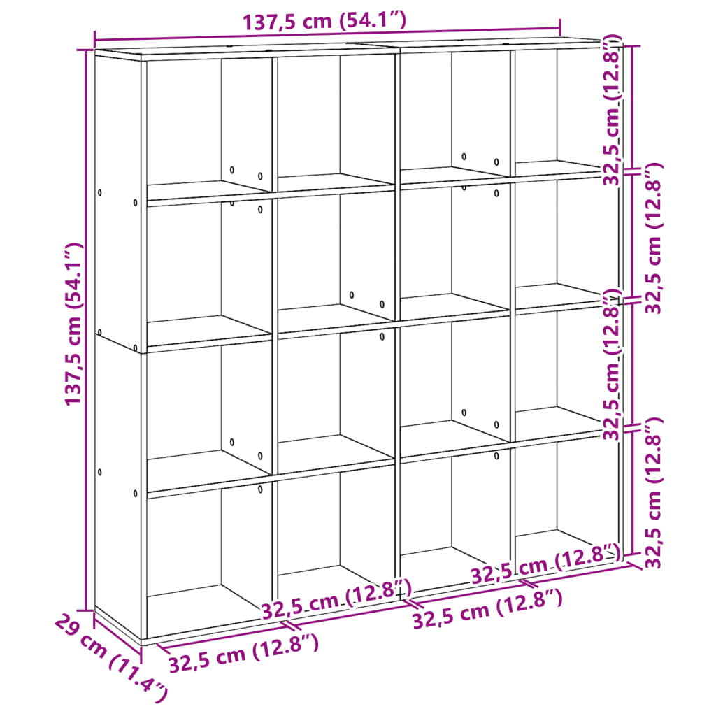 Bücherregal Altholz-Optik 137,5x29x137,5 cm Holzwerkstoff