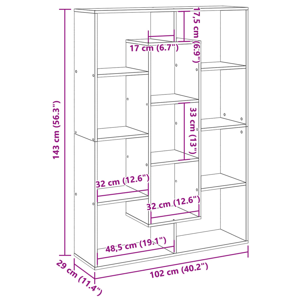 Bücherregal Betongrau 102x29x143 cm Holzwerkstoff