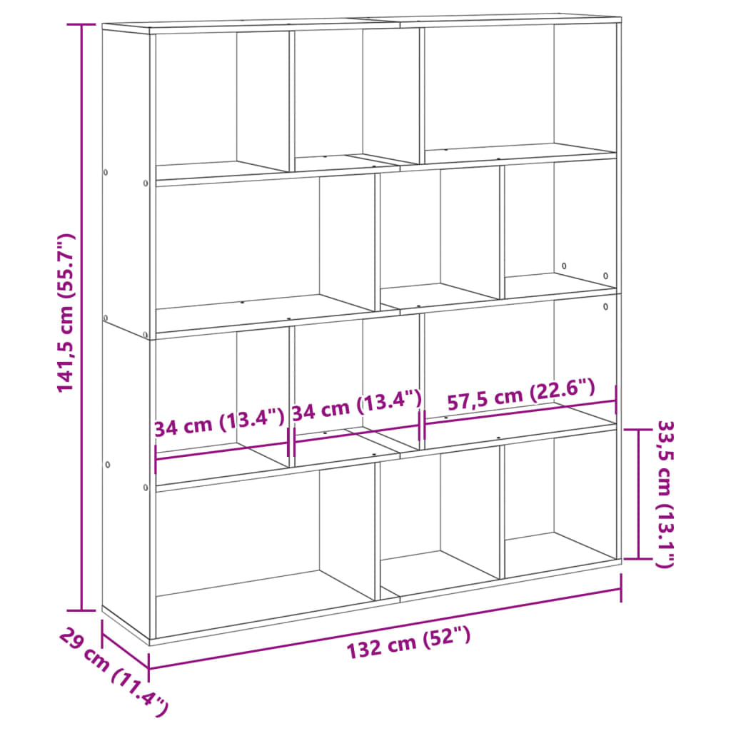 Bücherregal Räuchereiche 132x29x141,5 cm Holzwerkstoff