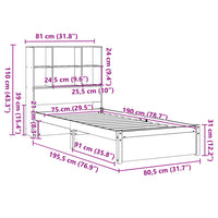 Thumbnail for Bücherregalbett ohne Matratze 75x190 cm Massivholz Kiefer