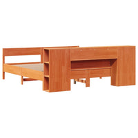 Thumbnail for Massivholzbett mit Regal ohne Matratze Wachsbraun 180x200 cm