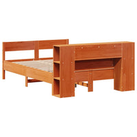 Thumbnail for Massivholzbett mit Regal ohne Matratze Wachsbraun 120x200 cm