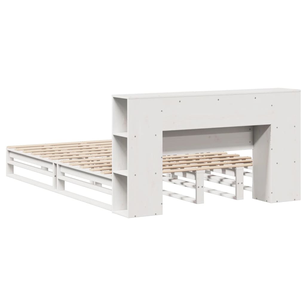 Massivholzbett mit Regal ohne Matratze Weiß 150x200 cm