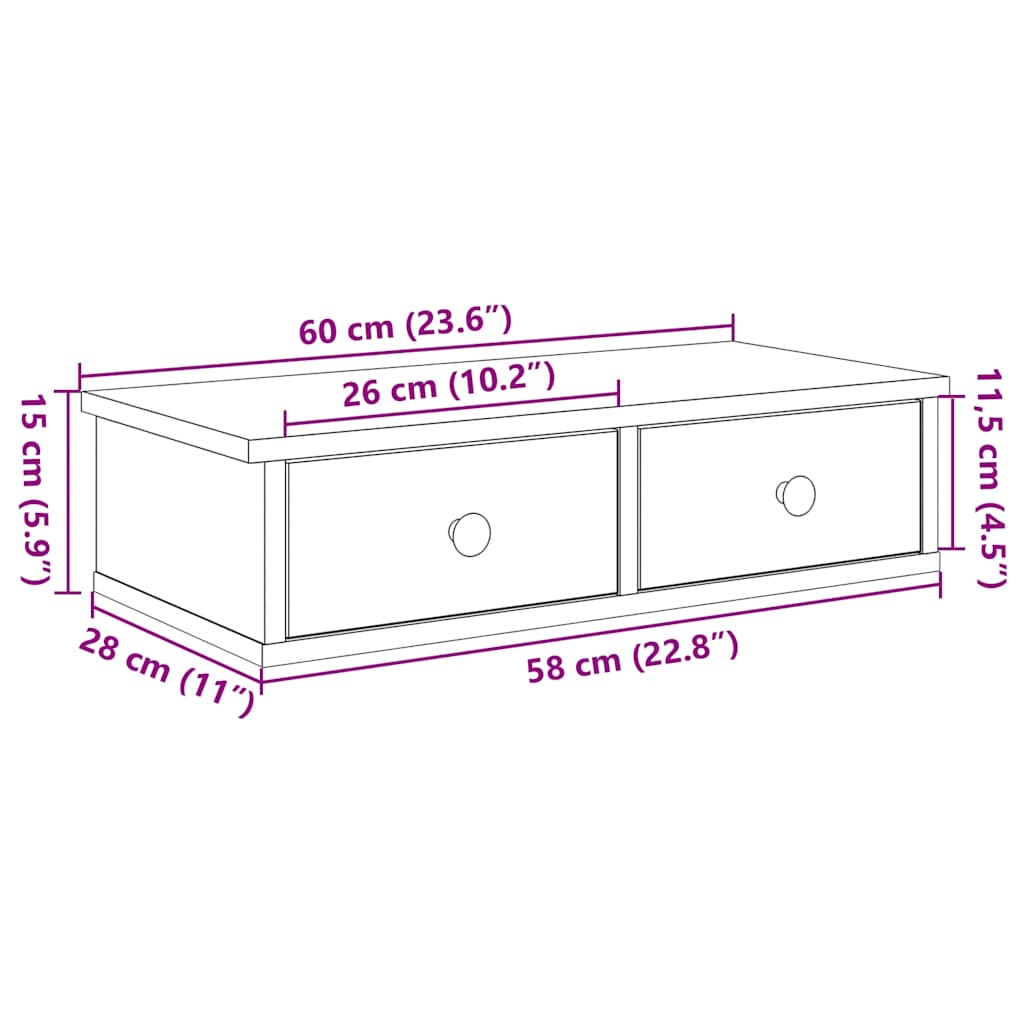 Wandregal mit Schubladen Grau Sonoma 60x25x15 cm Holzwerkstoff