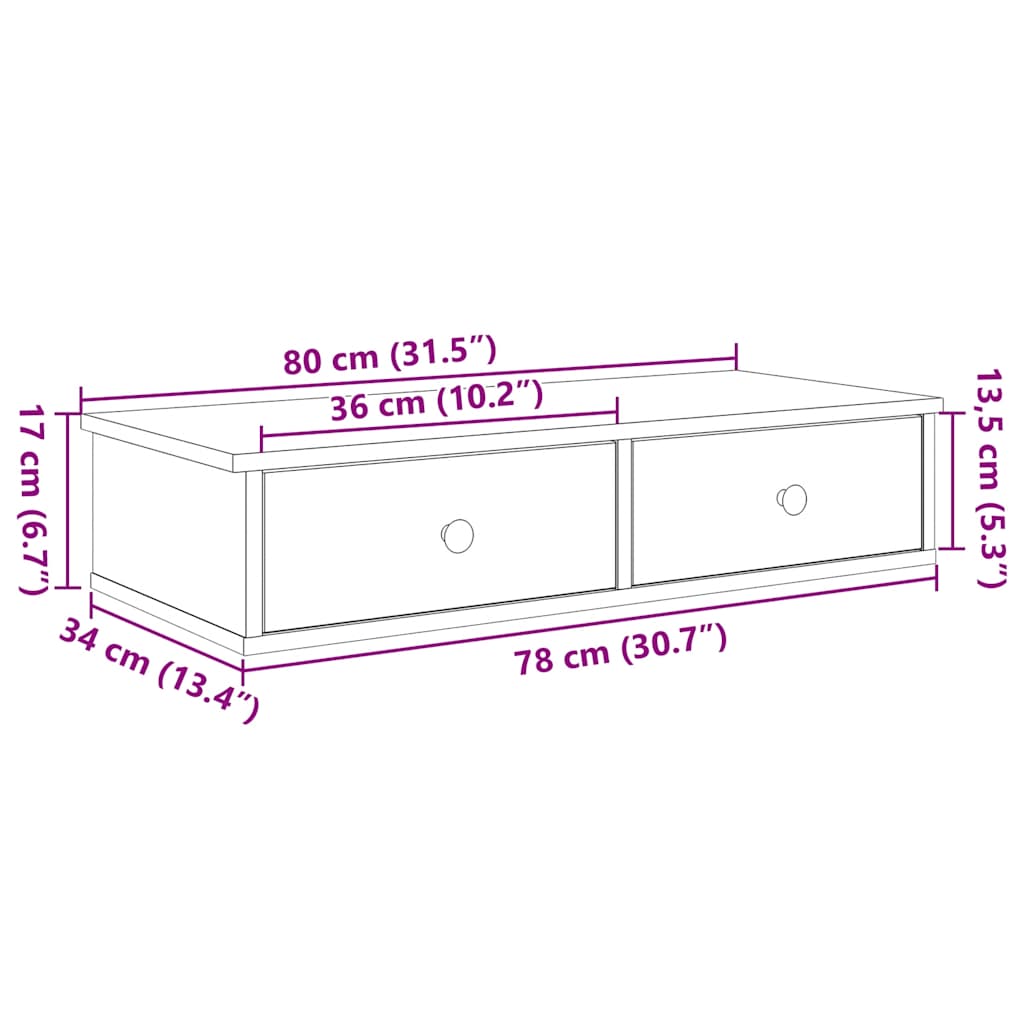 Wandregal mit Schubladen Sonoma-Eiche 80x31x17 cm Holzwerkstoff