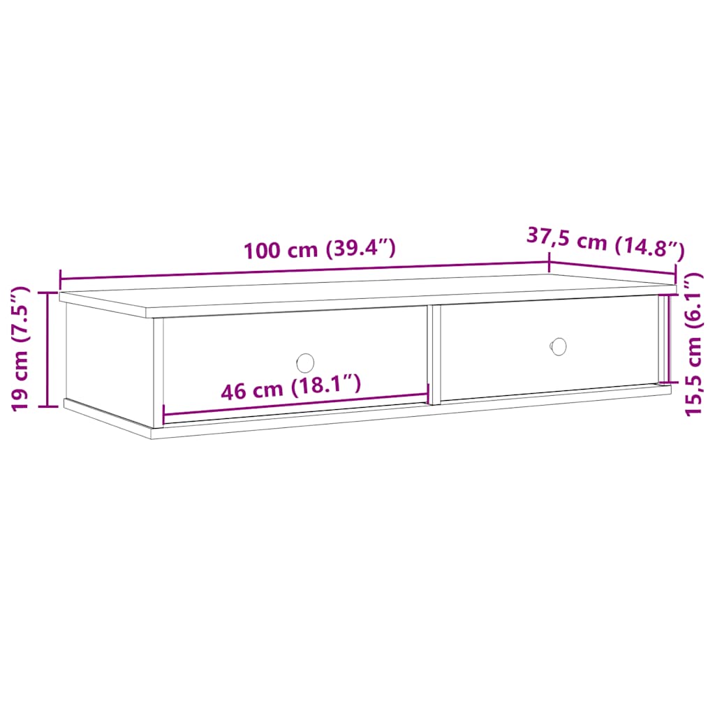 Wandregal mit Schubladen Sonoma-Eiche 100x37,5x19 cm