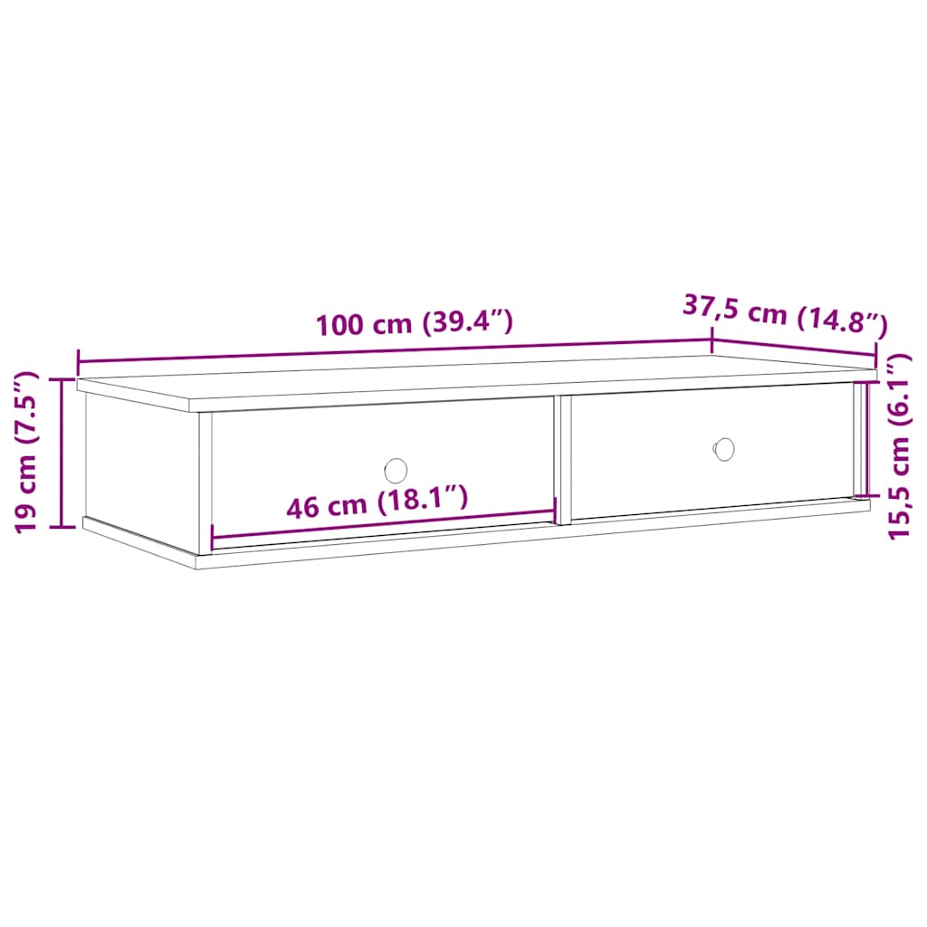 Wandregal mit Schubladen Räuchereiche 100x37,5x19 cm