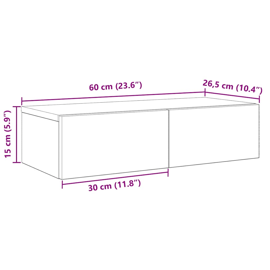 Wandregal mit Schubladen Schwarz 60x26,5x15 cm Holzwerkstoff