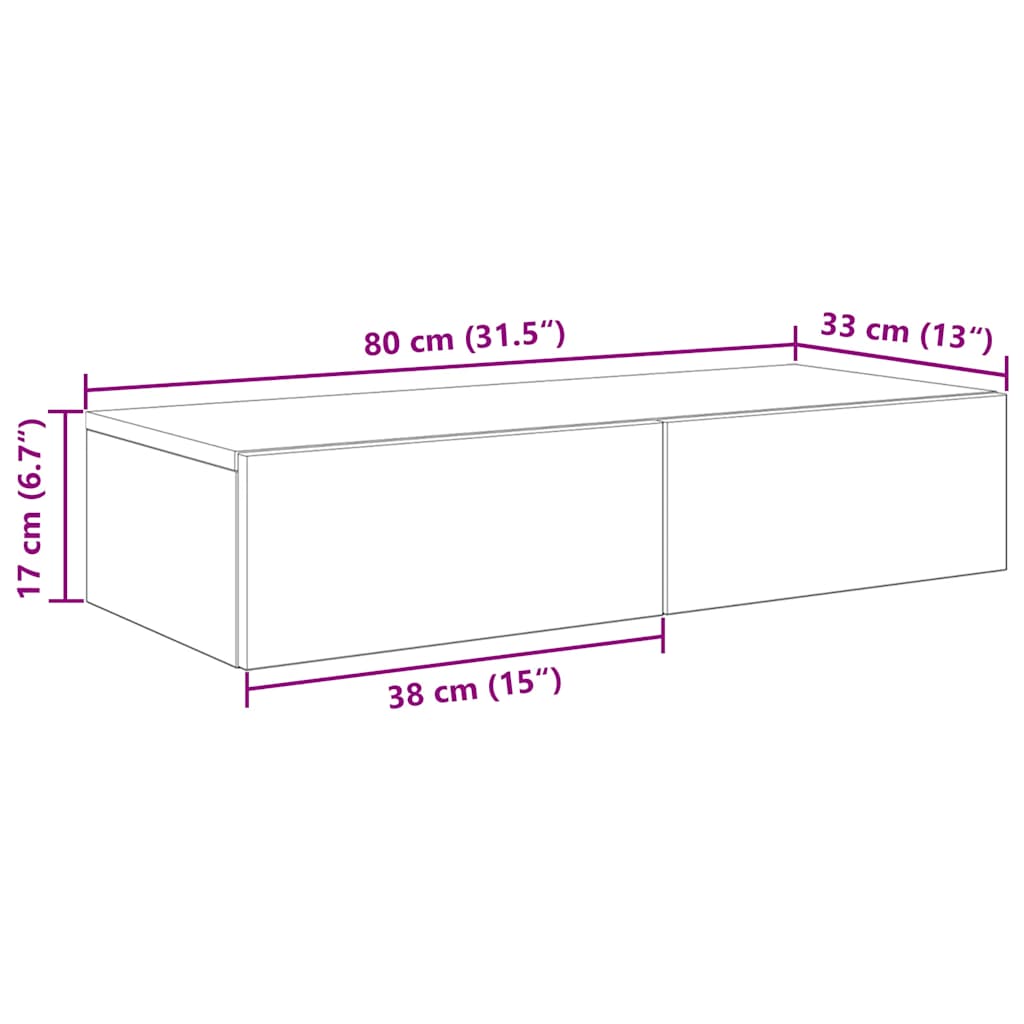 Wandregal mit Schubladen Schwarz 80x33x17 cm Holzwerkstoff